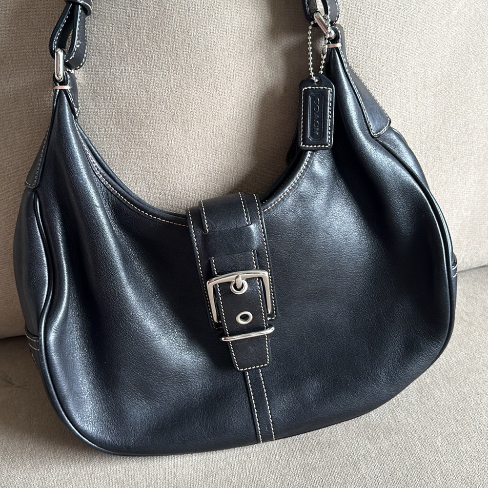 Coach Black Leather Hobo Bag with Silver Hardware